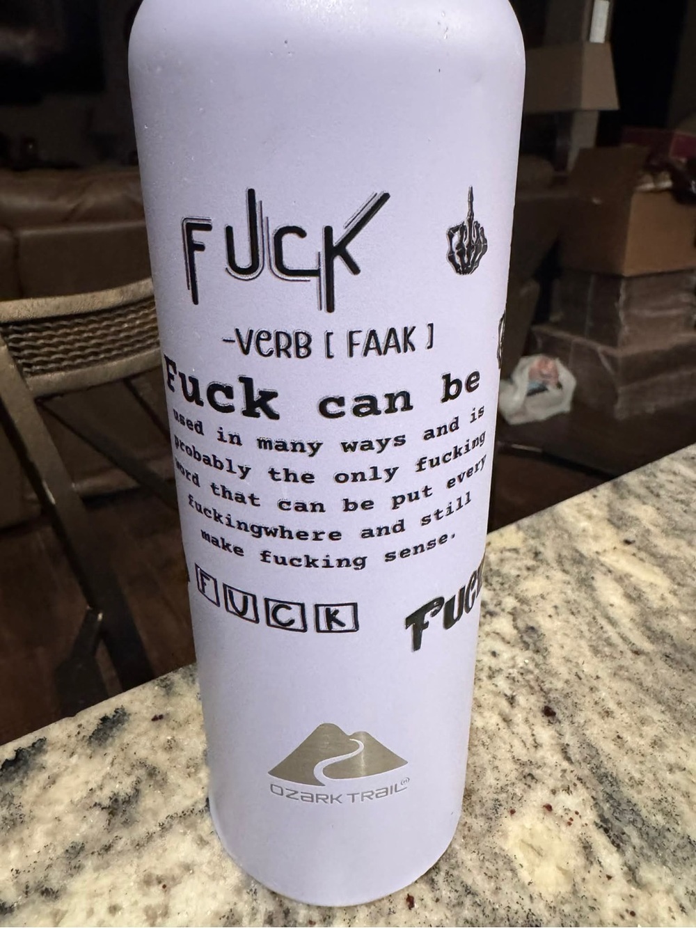 Ozark Trail White Insulated Bottle with Black Text Graphic